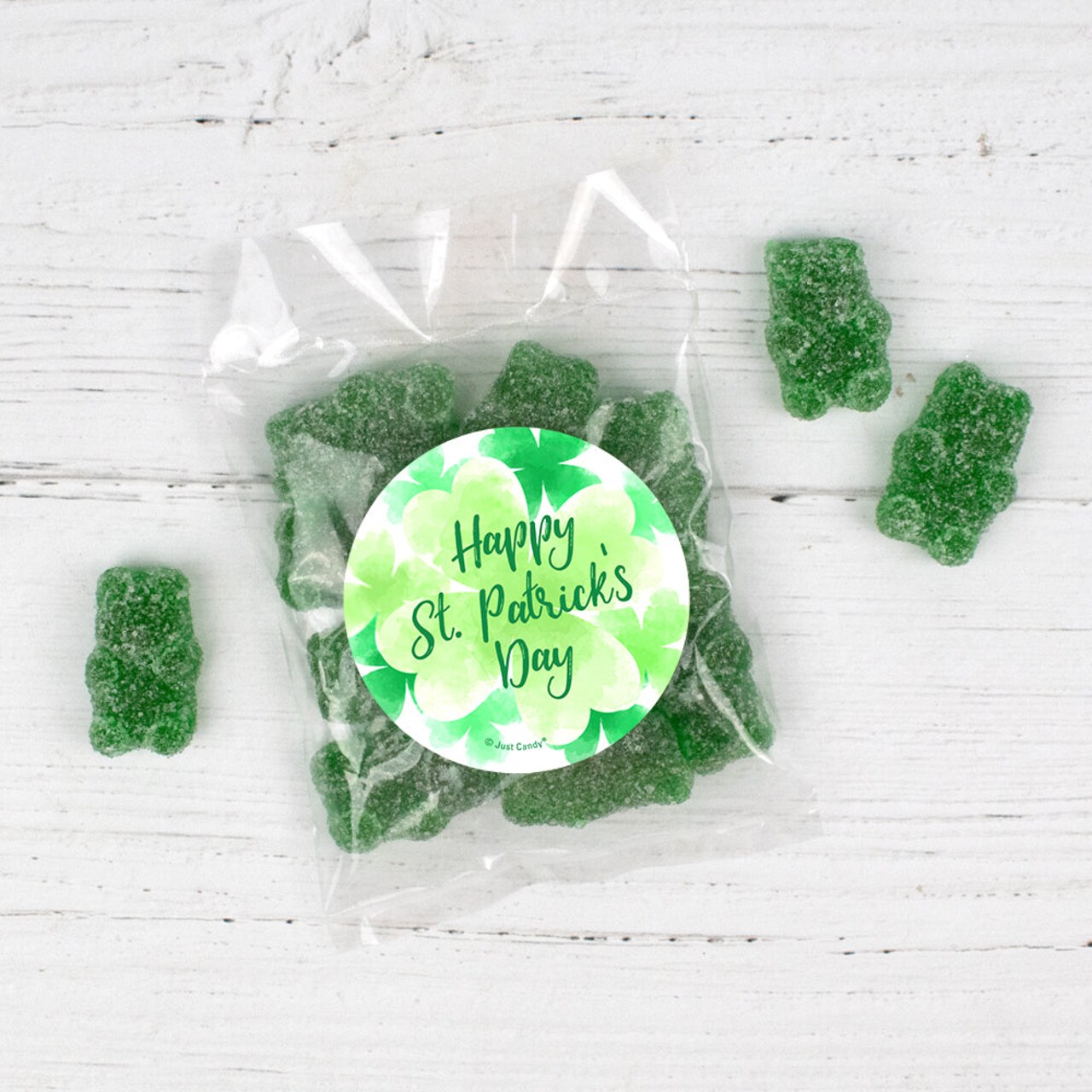 12 Pcs St. Patrick's Day Candy Party Favors Green Gummi Bears Goodie Bags with Stickers